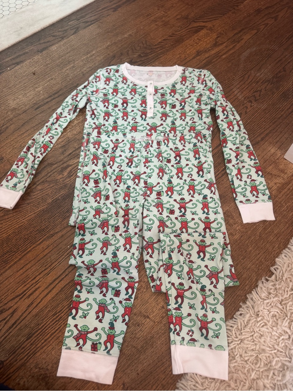 Roller Rabbit Mint Green Pajama Set with Red Monkey Print